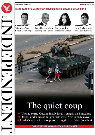 The Independent Newspaper Front Page (UK) for 16 November 2017