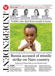 The Independent (UK) Newspaper Front Page for 16 November 2022