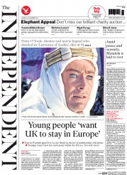 The Independent Newspaper Front Page (UK) for 16 December 2013