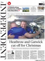 The Independent (UK) Newspaper Front Page for 16 December 2015
