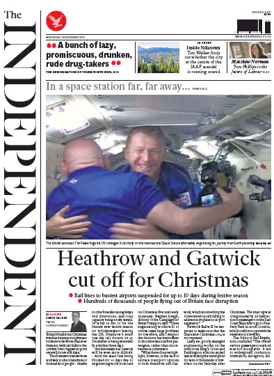 The Independent Newspaper Front Page (UK) for 16 December 2015