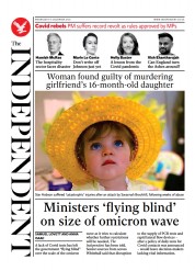 The Independent (UK) Newspaper Front Page for 16 December 2021