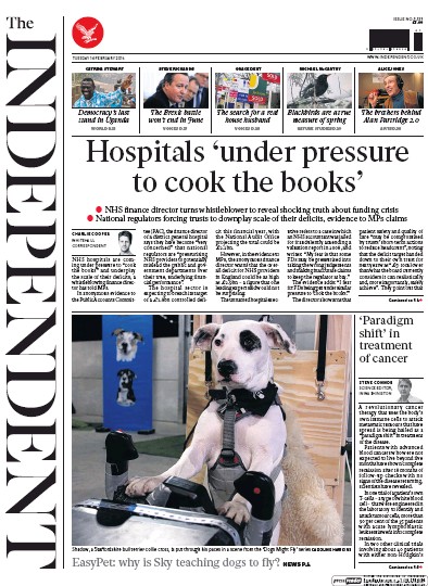 The Independent Newspaper Front Page (UK) for 16 February 2016