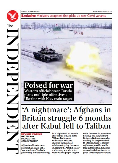 The Independent Newspaper Front Page (UK) for 16 February 2022