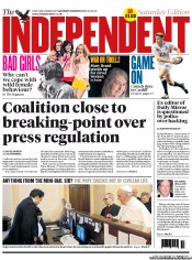The Independent (UK) Newspaper Front Page for 16 March 2013