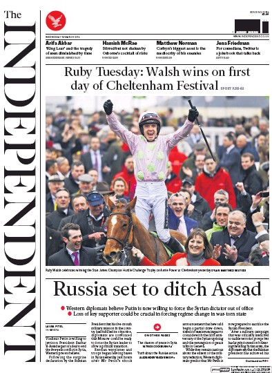 The Independent Newspaper Front Page (UK) for 16 March 2016
