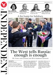 The Independent (UK) Newspaper Front Page for 16 March 2018