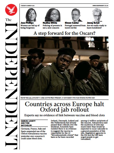 The Independent Newspaper Front Page (UK) for 16 March 2021