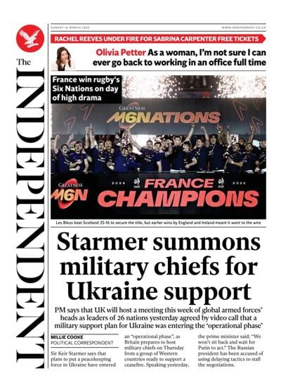 The Independent Newspaper Front Page (UK) for 16 March 2025