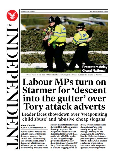 The Independent Newspaper Front Page (UK) for 16 April 2023