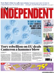 The Independent (UK) Newspaper Front Page for 16 May 2013