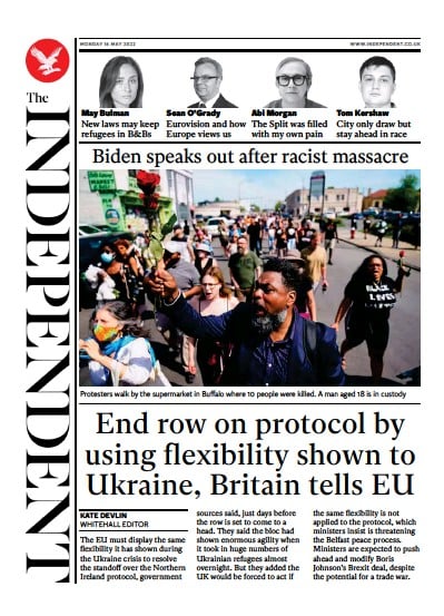 The Independent Newspaper Front Page (UK) for 16 May 2022