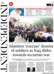 The Independent (UK) Newspaper Front Page for 16 June 2014