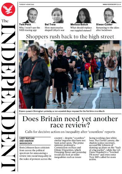 The Independent Newspaper Front Page (UK) for 16 June 2020