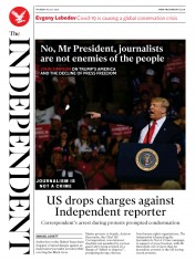 The Independent (UK) Newspaper Front Page for 16 July 2020