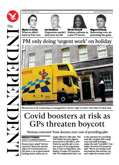 The Independent Newspaper Front Page (UK) for 16 August 2022
