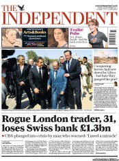 The Independent (UK) Newspaper Front Page for 16 September 2011