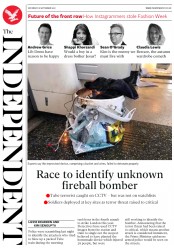 The Independent (UK) Newspaper Front Page for 16 September 2017