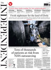 The Independent Newspaper Front Page (UK) for 17 October 2014