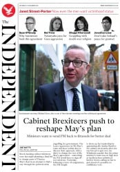 The Independent (UK) Newspaper Front Page for 17 November 2018