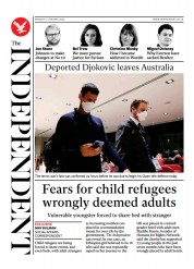 The Independent (UK) Newspaper Front Page for 17 January 2022