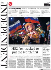 The Independent (UK) Newspaper Front Page for 17 March 2014