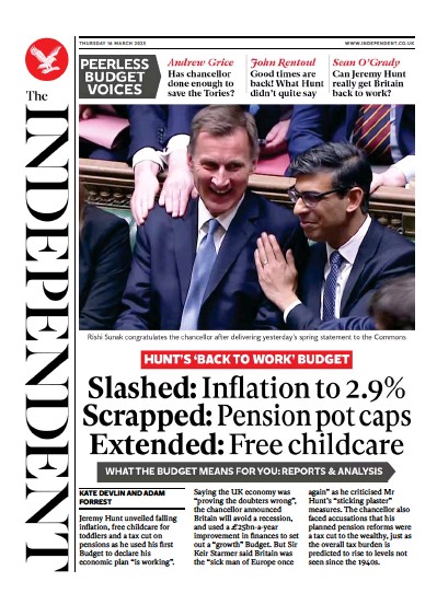 The Independent Newspaper Front Page (UK) for 17 March 2023