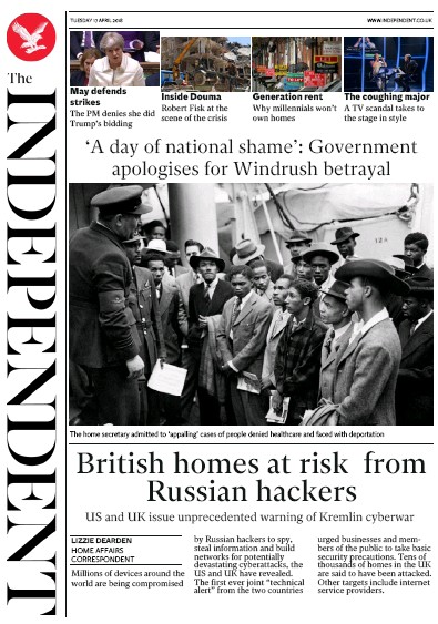 The Independent Newspaper Front Page (UK) for 17 April 2018