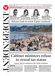 The Independent (UK) Newspaper Front Page for 17 April 2022