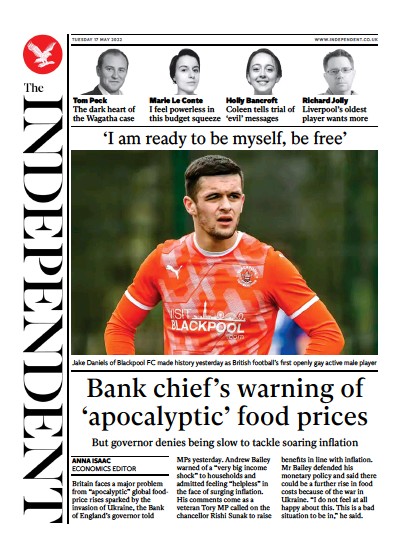 The Independent Newspaper Front Page (UK) for 17 May 2022
