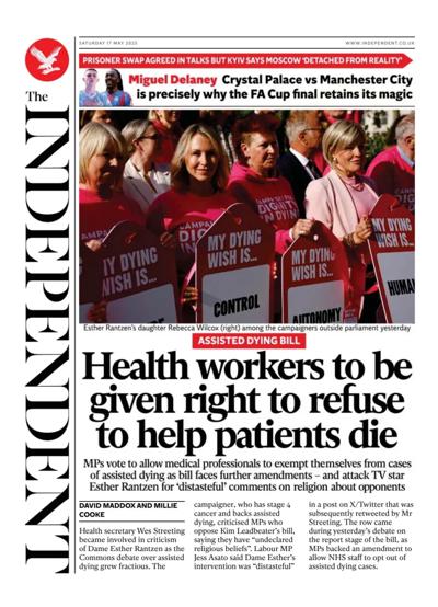 The Independent Newspaper Front Page (UK) for 17 May 2025