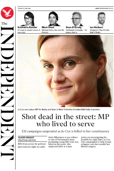 The Independent Newspaper Front Page (UK) for 17 June 2016