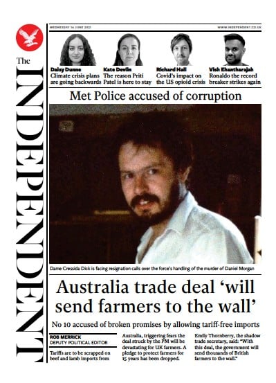 The Independent Newspaper Front Page (UK) for 17 June 2021