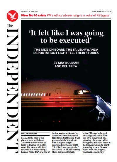 The Independent Newspaper Front Page (UK) for 17 June 2022