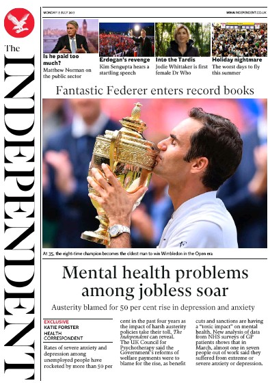 The Independent Newspaper Front Page (UK) for 17 July 2017