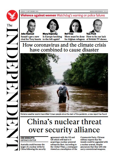 The Independent Newspaper Front Page (UK) for 17 September 2021