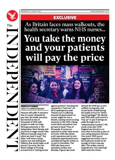 The Independent Newspaper Front Page (UK) for 18 January 2023