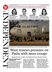 The Independent (UK) Newspaper Front Page for 18 February 2022