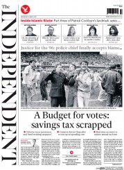 The Independent (UK) Newspaper Front Page for 18 March 2015