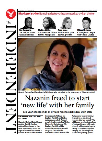 The Independent Newspaper Front Page (UK) for 18 March 2022