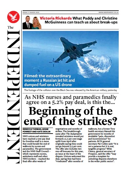 The Independent Newspaper Front Page (UK) for 18 March 2023