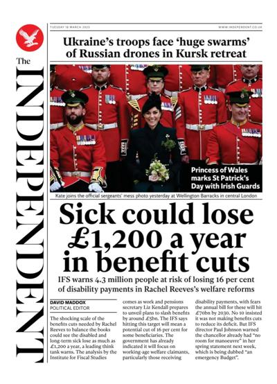 The Independent Newspaper Front Page (UK) for 18 March 2025