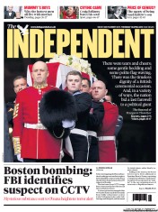 The Independent (UK) Newspaper Front Page for 18 April 2013