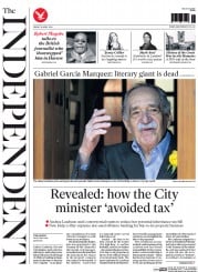 The Independent (UK) Newspaper Front Page for 18 April 2014