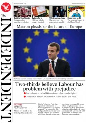 The Independent (UK) Newspaper Front Page for 18 April 2018