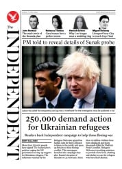 The Independent (UK) Newspaper Front Page for 18 April 2022