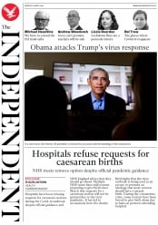 The Independent (UK) Newspaper Front Page for 18 May 2020