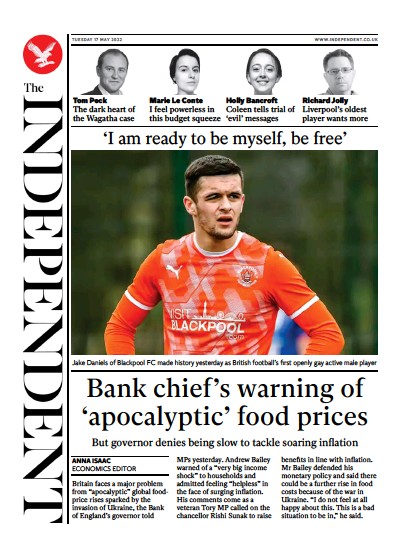 The Independent Newspaper Front Page (UK) for 18 May 2022