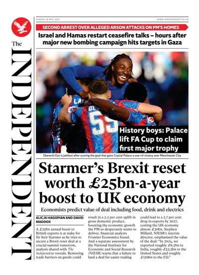 The Independent Newspaper Front Page (UK) for 18 May 2025