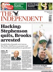 The Independent Newspaper Front Page (UK) for 18 July 2011